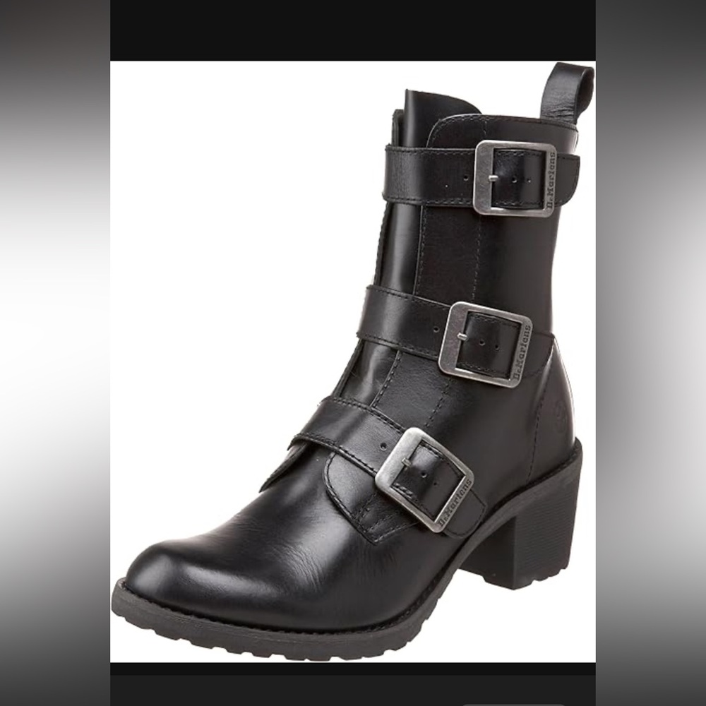 Dr. Martens Aletta Black Triple Buckle Heeled Boots